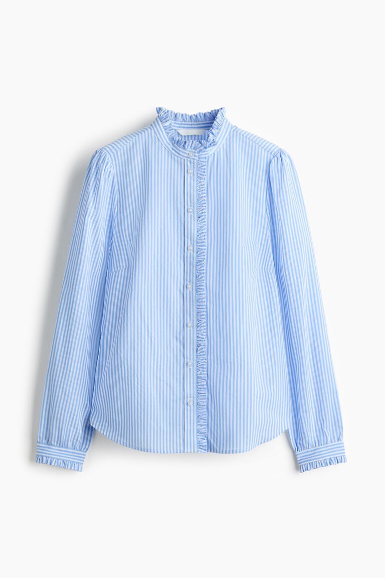 Frill-trimmed poplin blouse