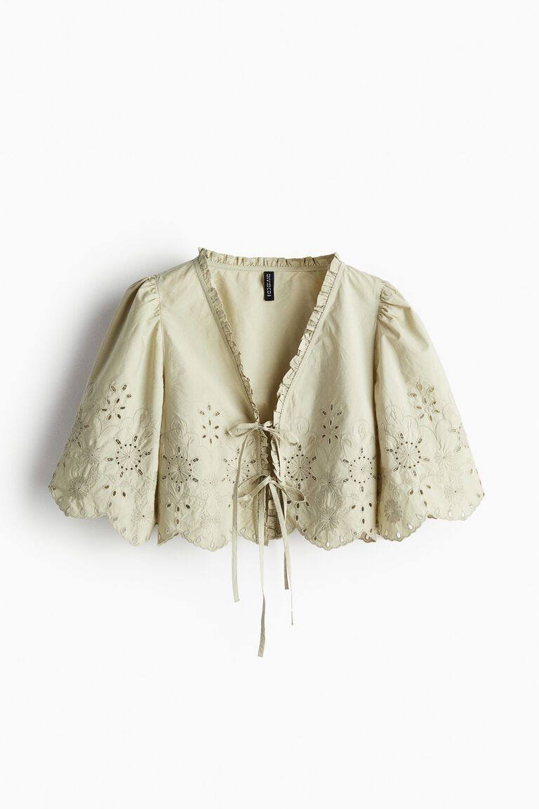 Cropped broderie anglaise blouse