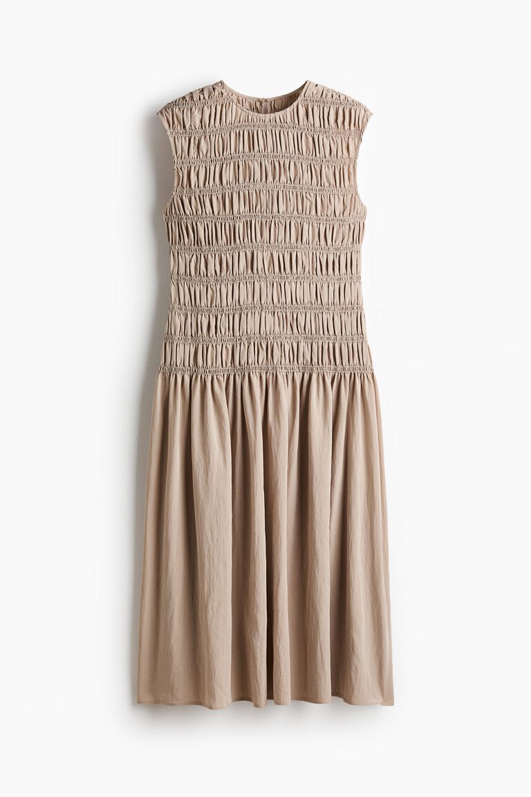 Smocked viscose-blend dress