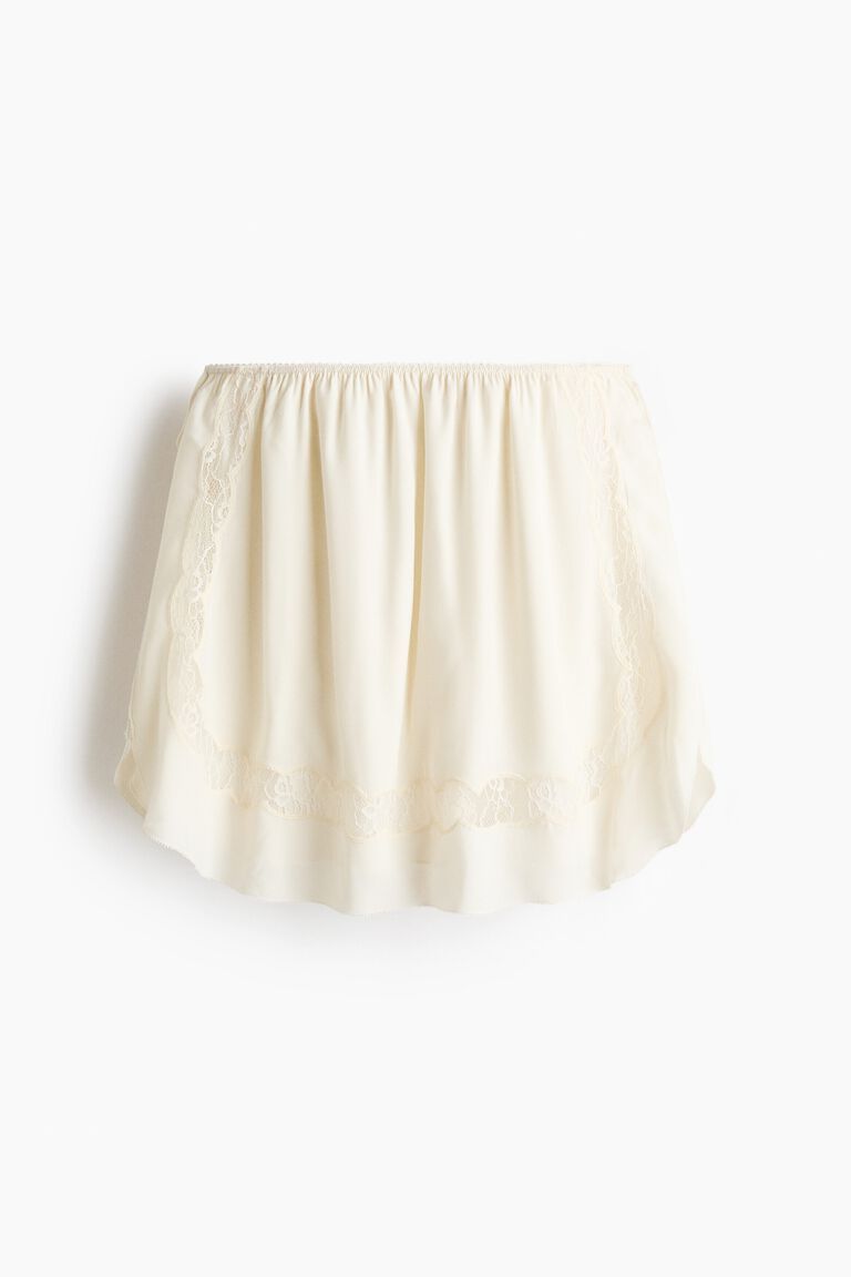 Lace-inset viscose mini skirt