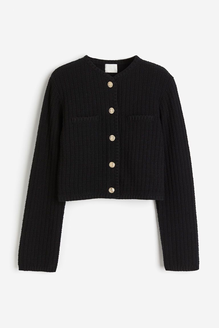 Short textured-knit cardigan