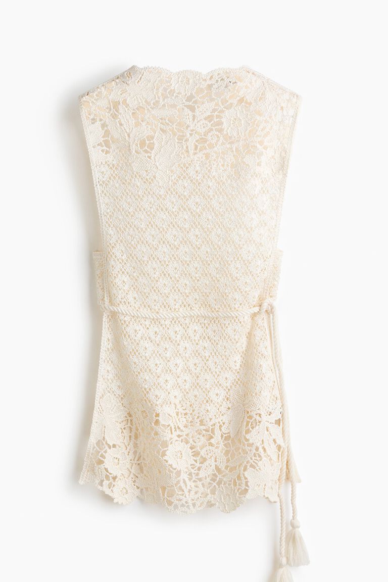 Tie-belt crochet-look top