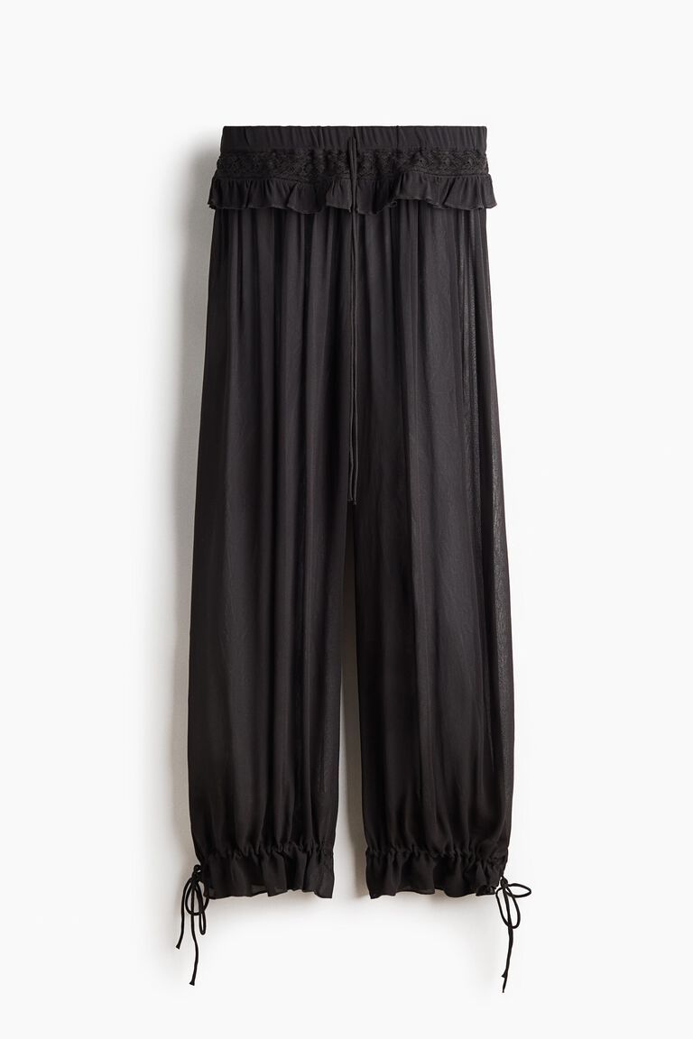 Lace-detail viscose trousers