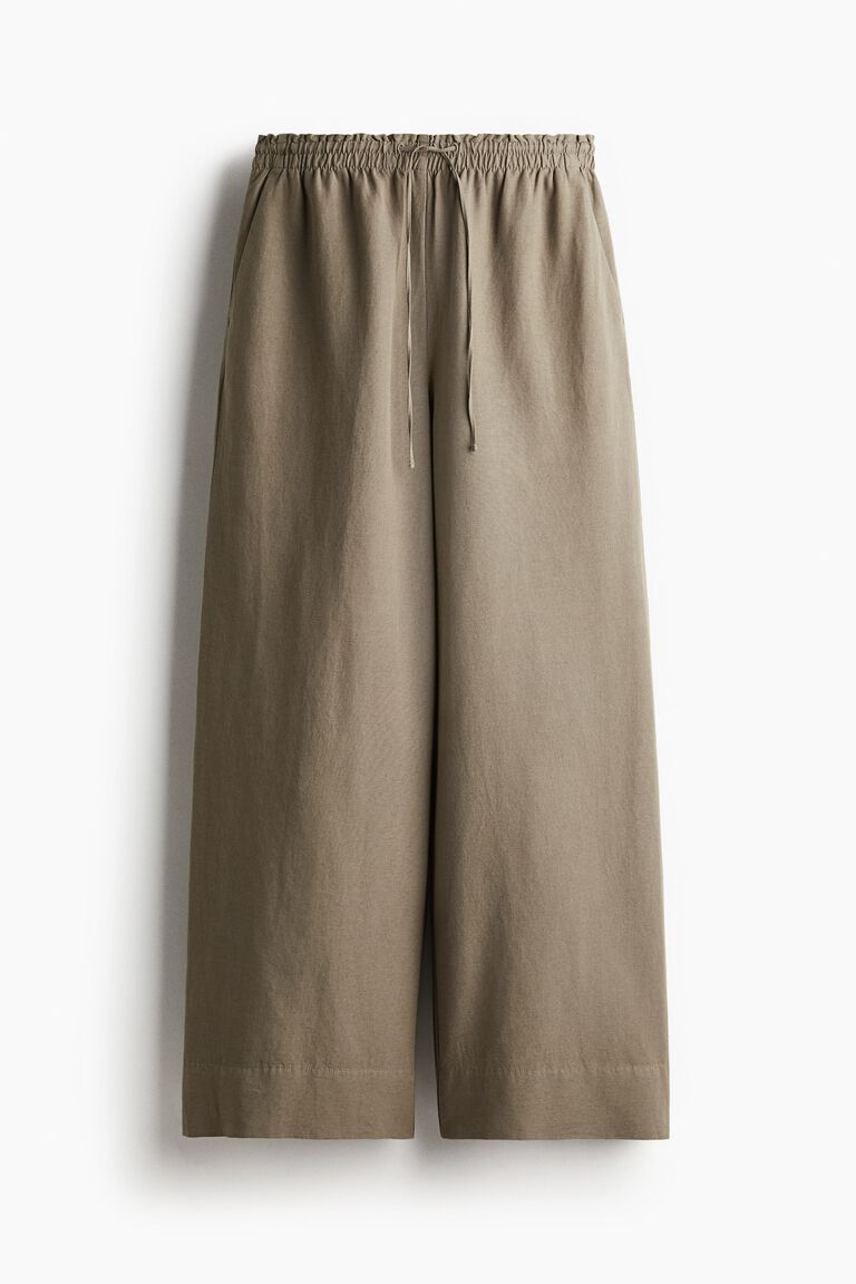 Wide linen-blend trousers