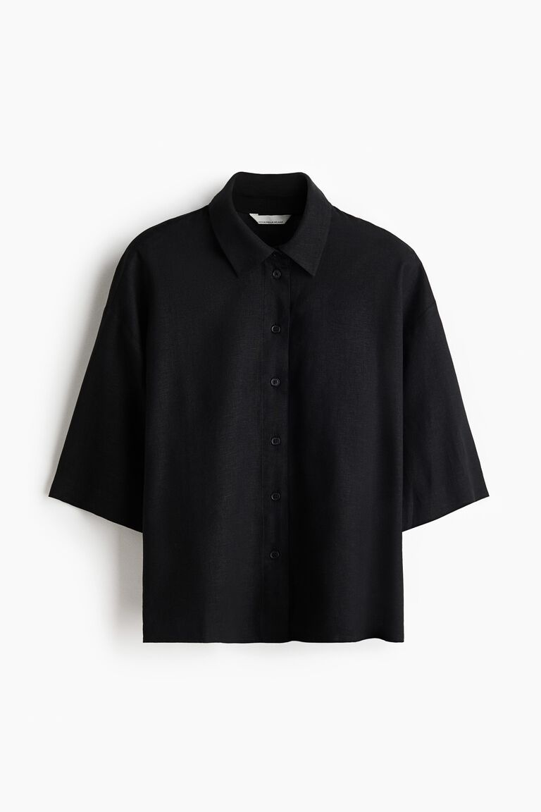 Oversized linen-blend shirt