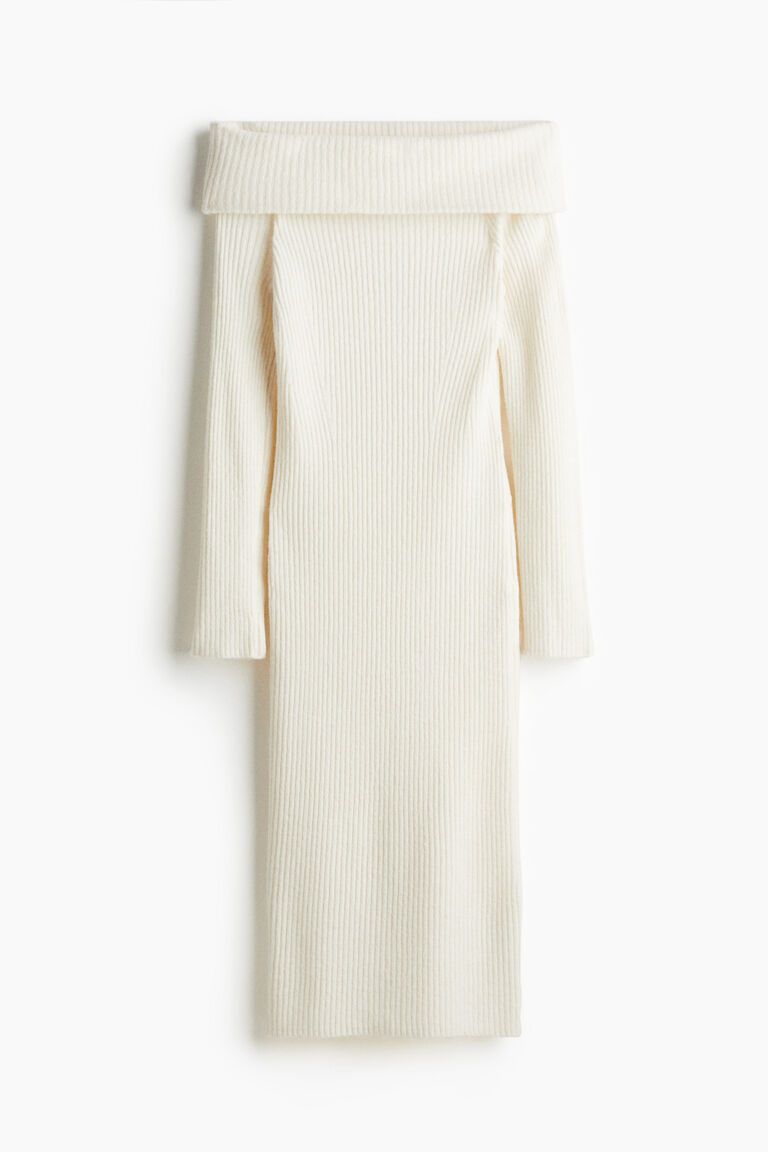 Rib-knit off-the-shoulder dress