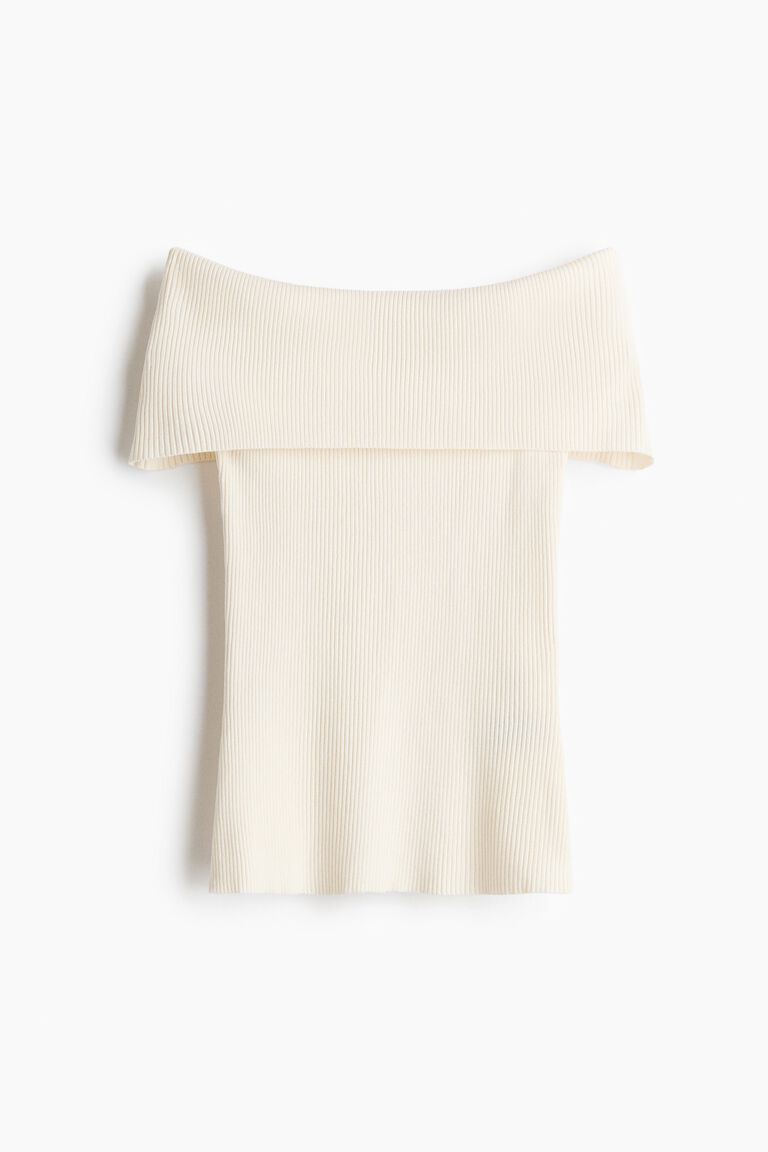 Rib-knit off-the-shoulder top