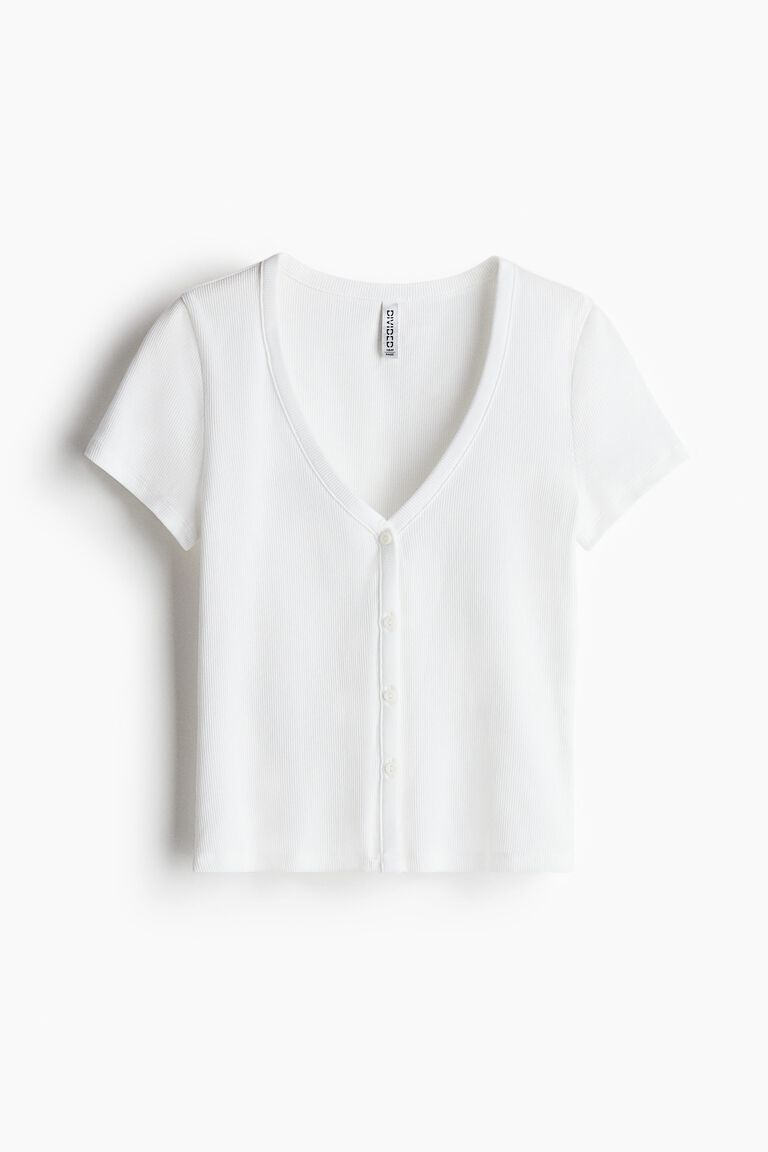 Ribbed button-front T-shirt