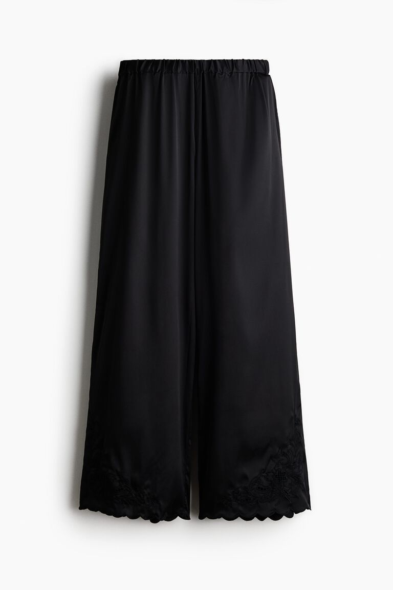 Embroidered satin trousers