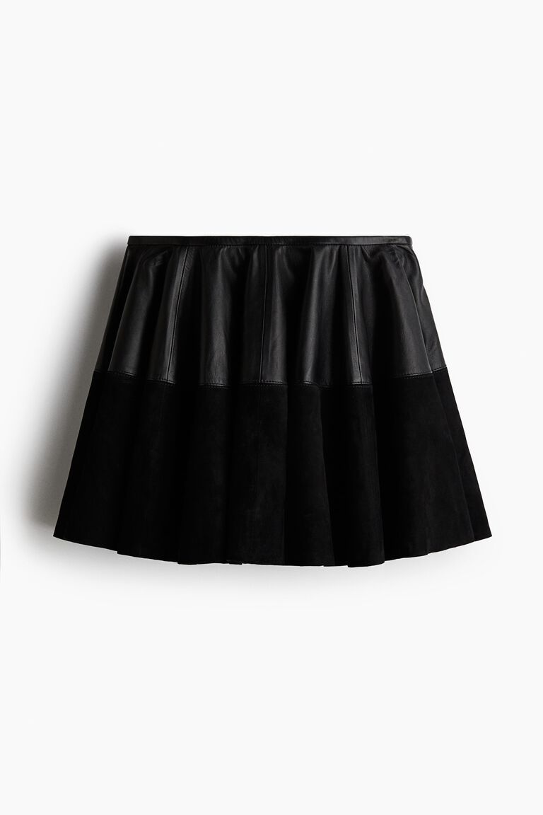 Circular leather mini skirt