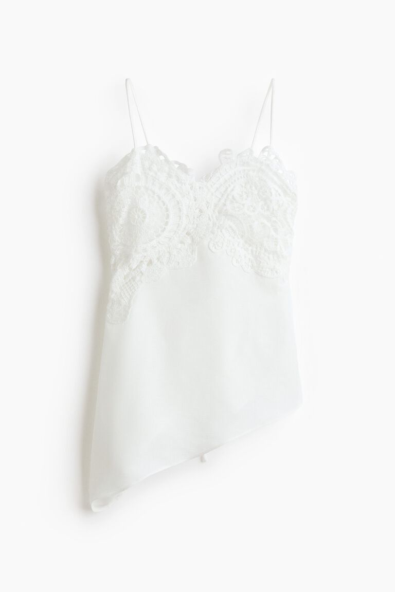 Lace-detail linen-blend top