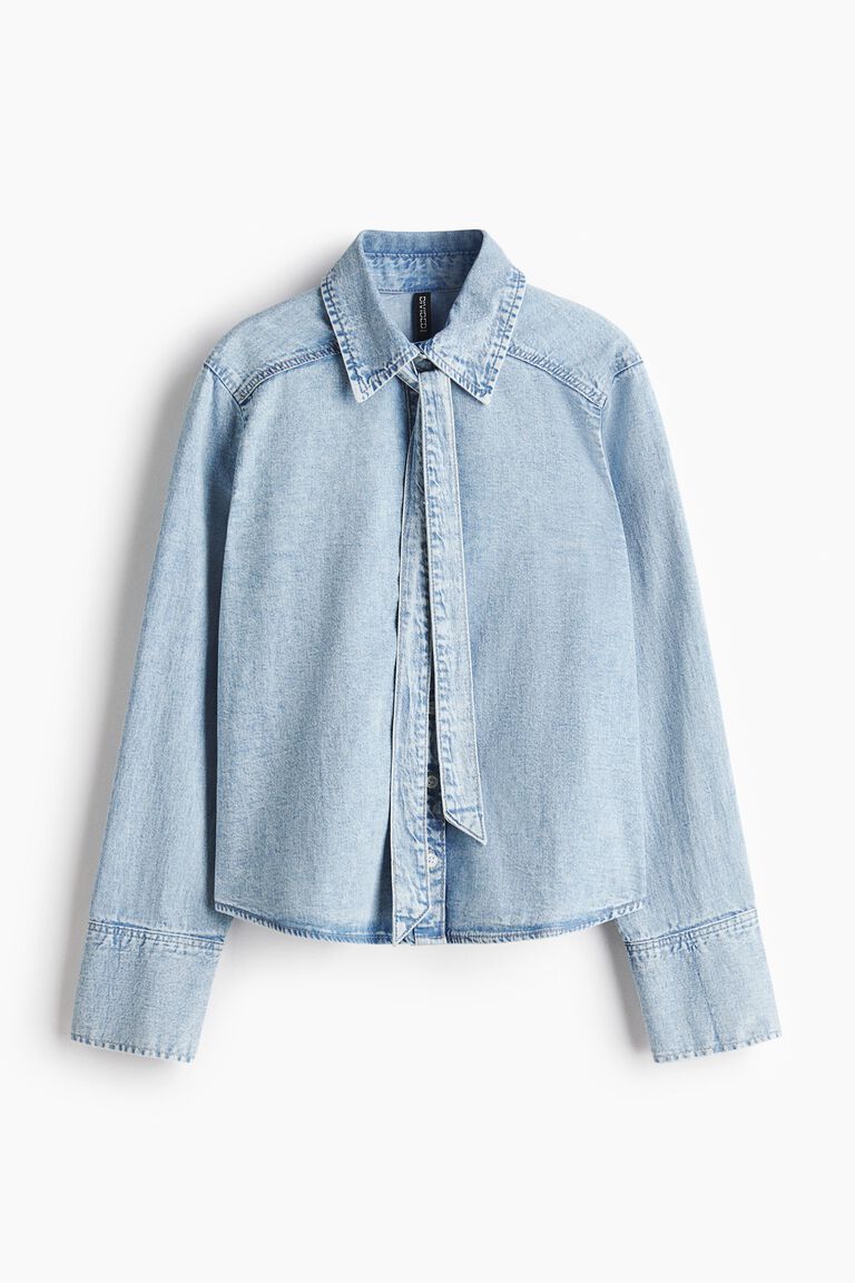 Bow-detail denim blouse