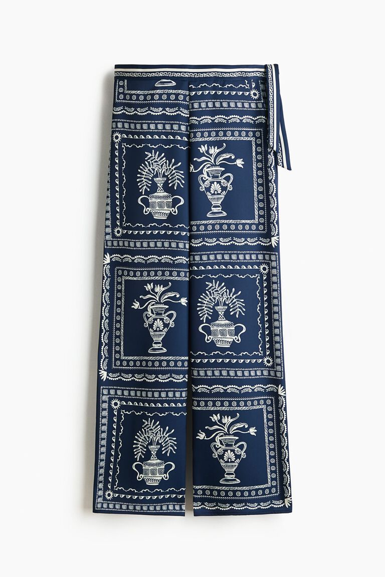 Printed tie-detail trousers