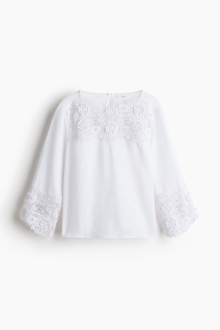 Embroidered linen-blend blouse