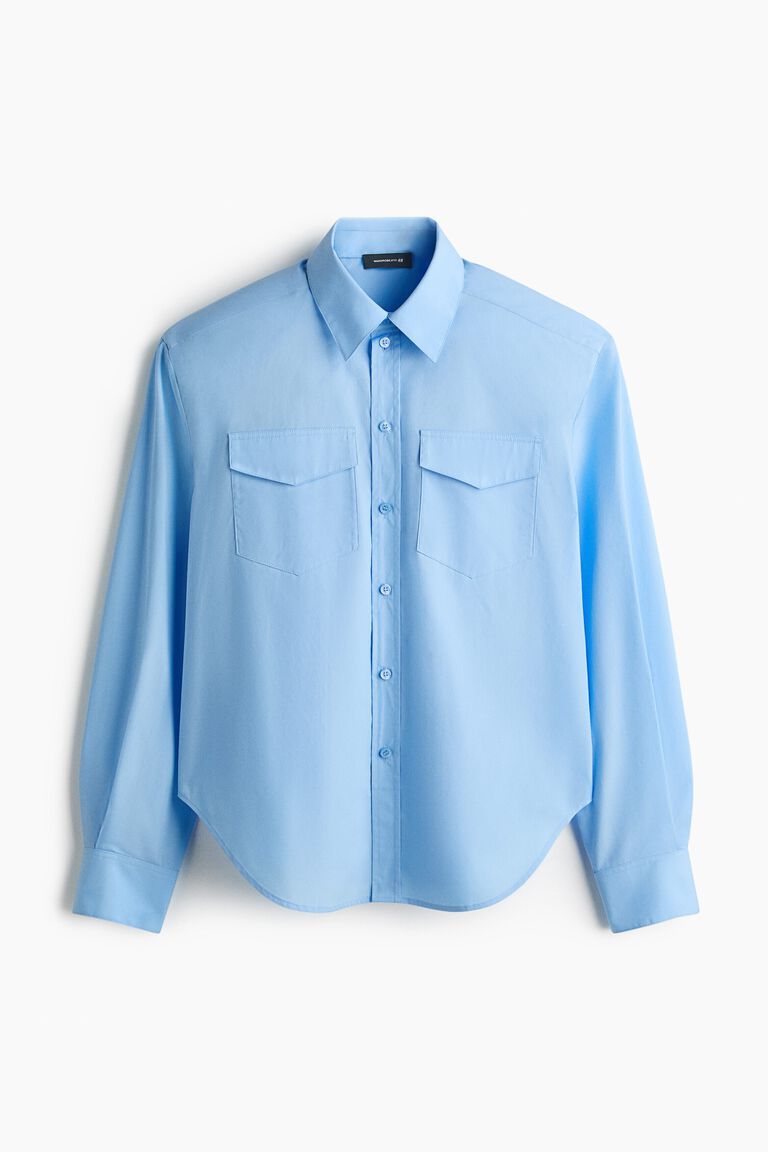 Shoulder-pad poplin shirt