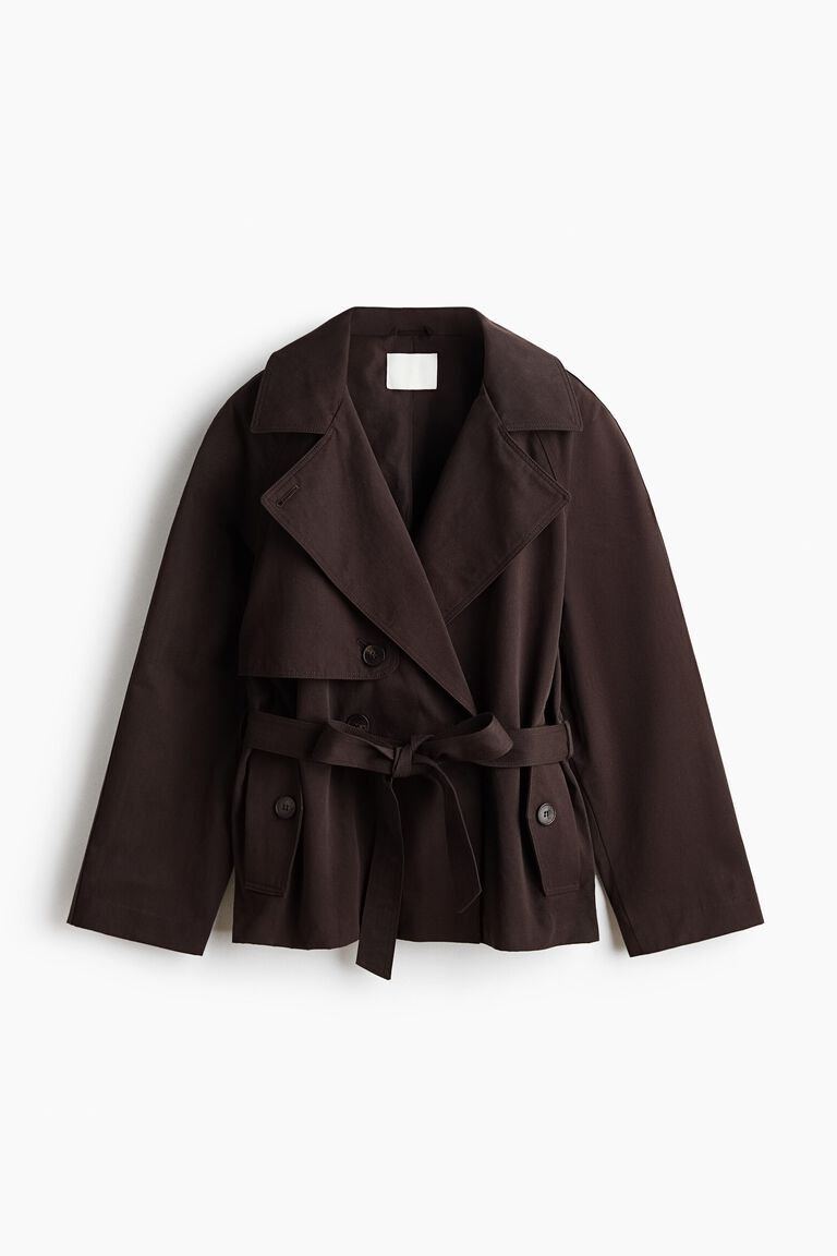 Short tie-belt trench coat
