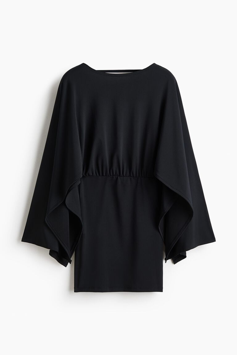 Cape-sleeved fine-knit dress