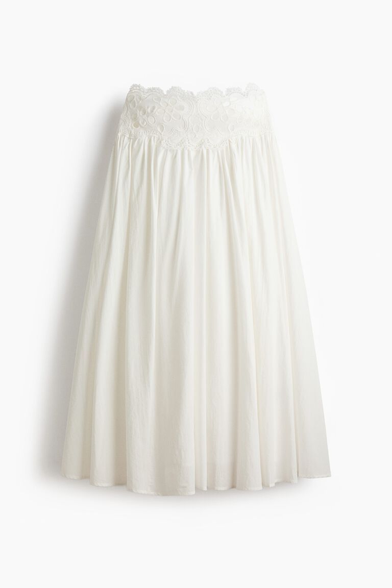 Lace-detail cotton skirt