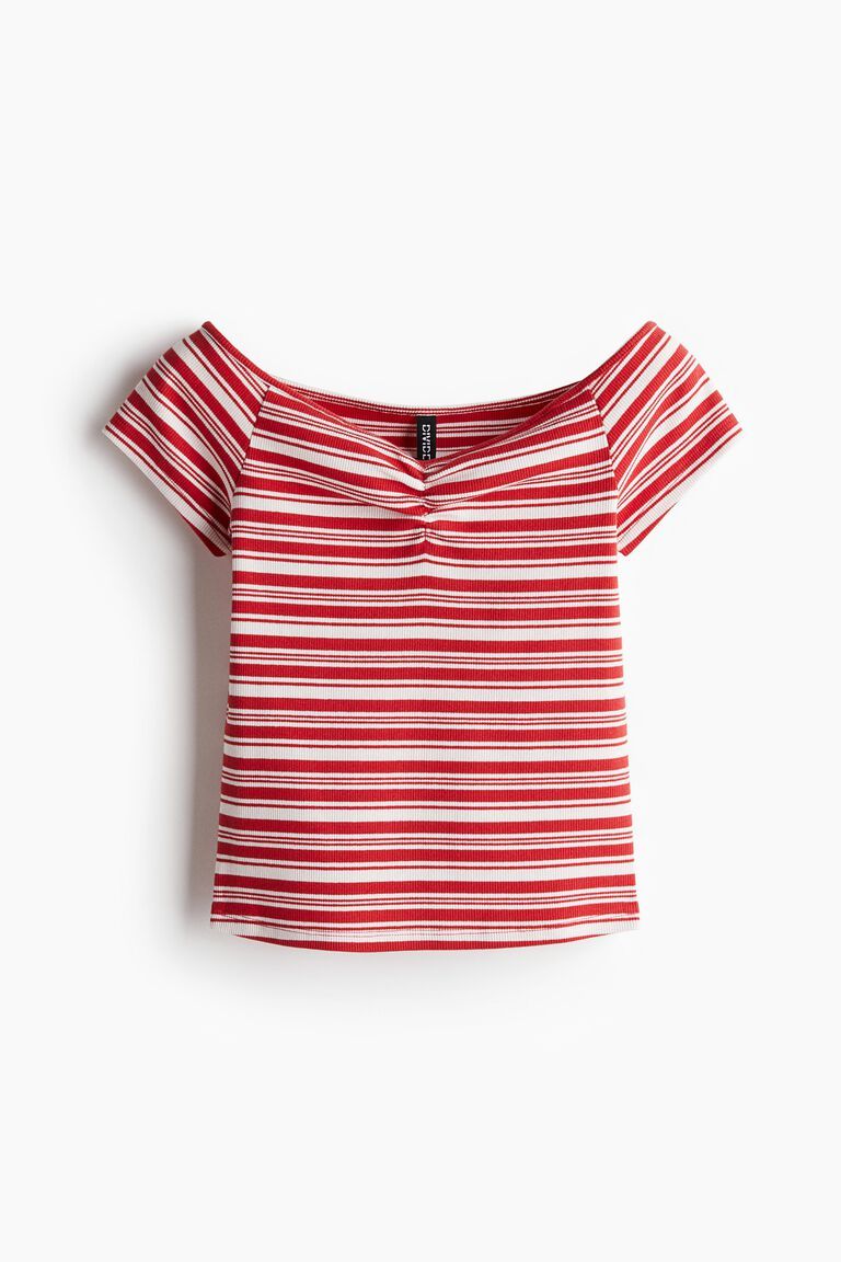 Ribbed boat-neck top