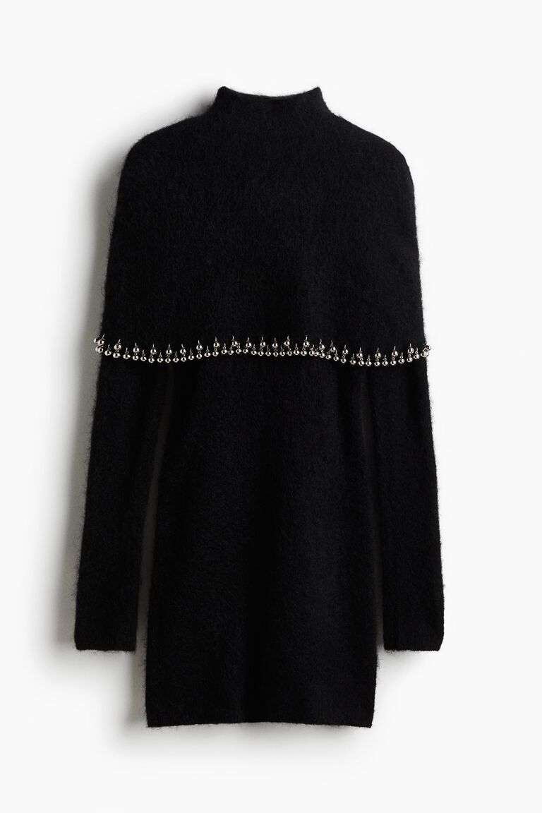 Bead-trimmed mohair-blend dress