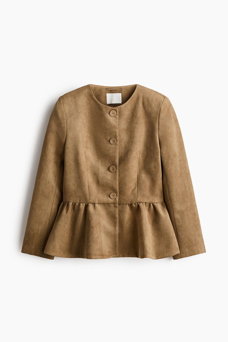 Collarless peplum jacket