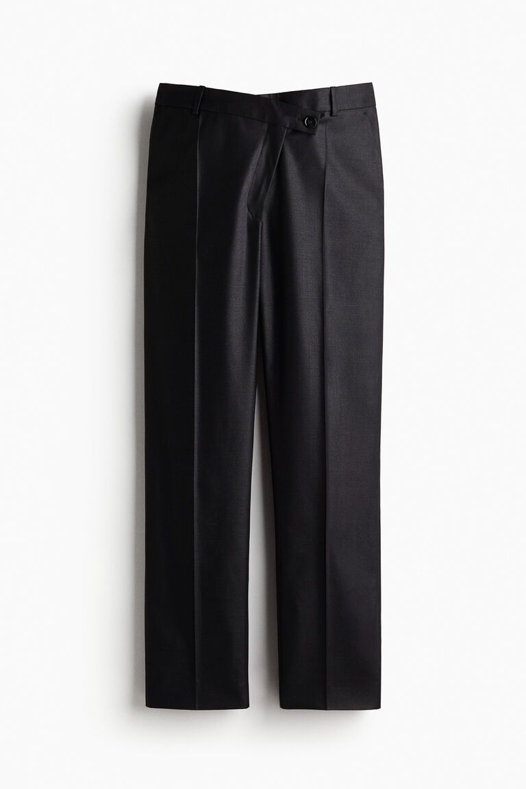 Wool-blend wrapover-waist trousers