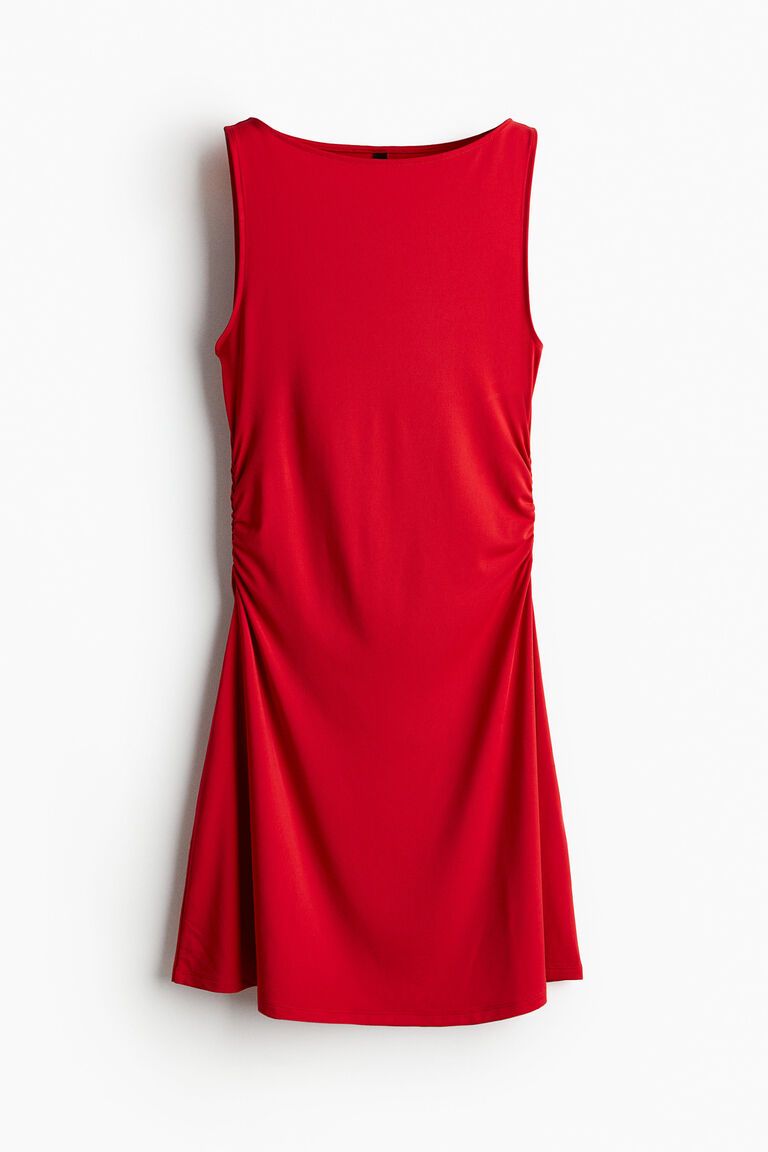 Gathered flared-skirt dress