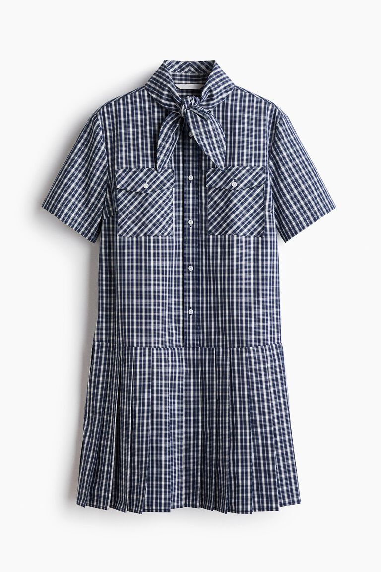 Pleated scarf-collar dress
