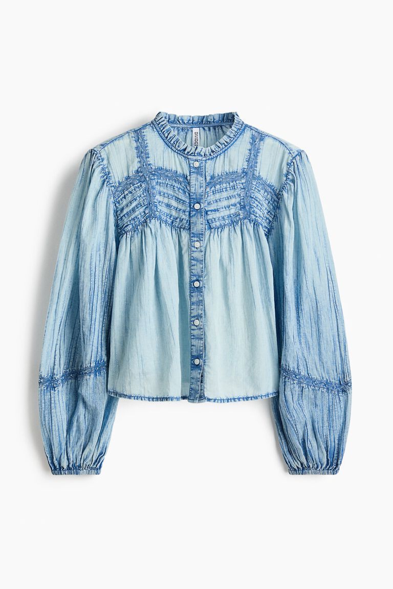 Denim-look cotton blouse