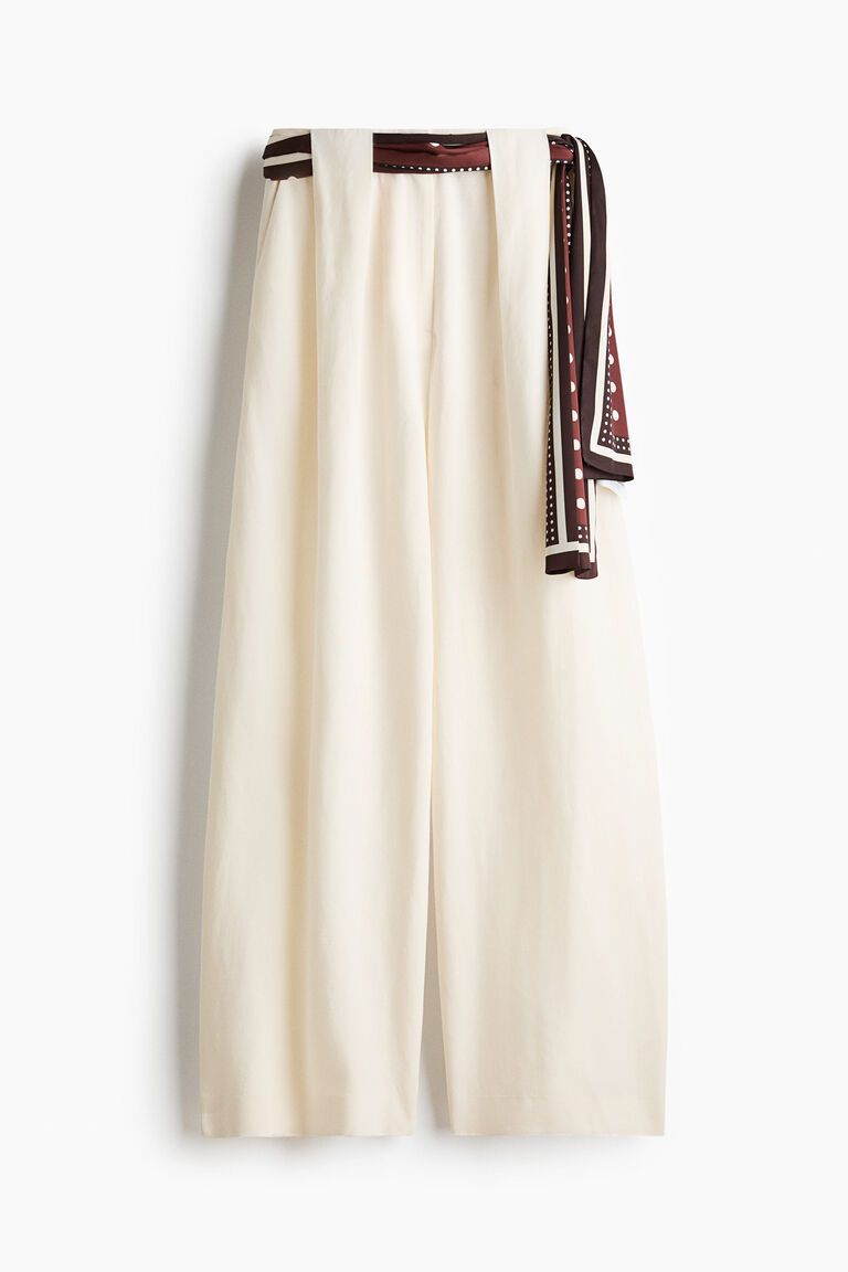 Linen-blend scarf-detail trousers