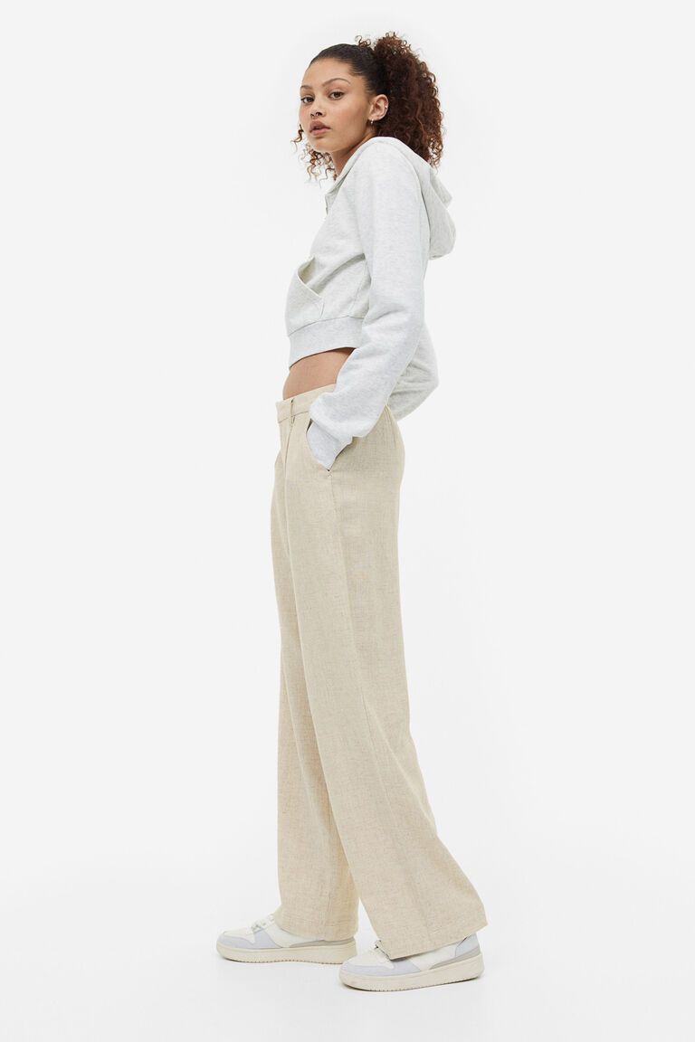 Linen-blend tailored trousers