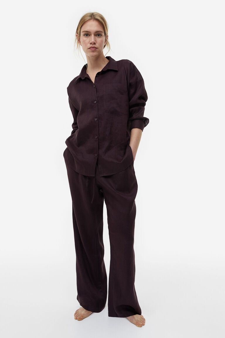 Wide linen-blend trousers