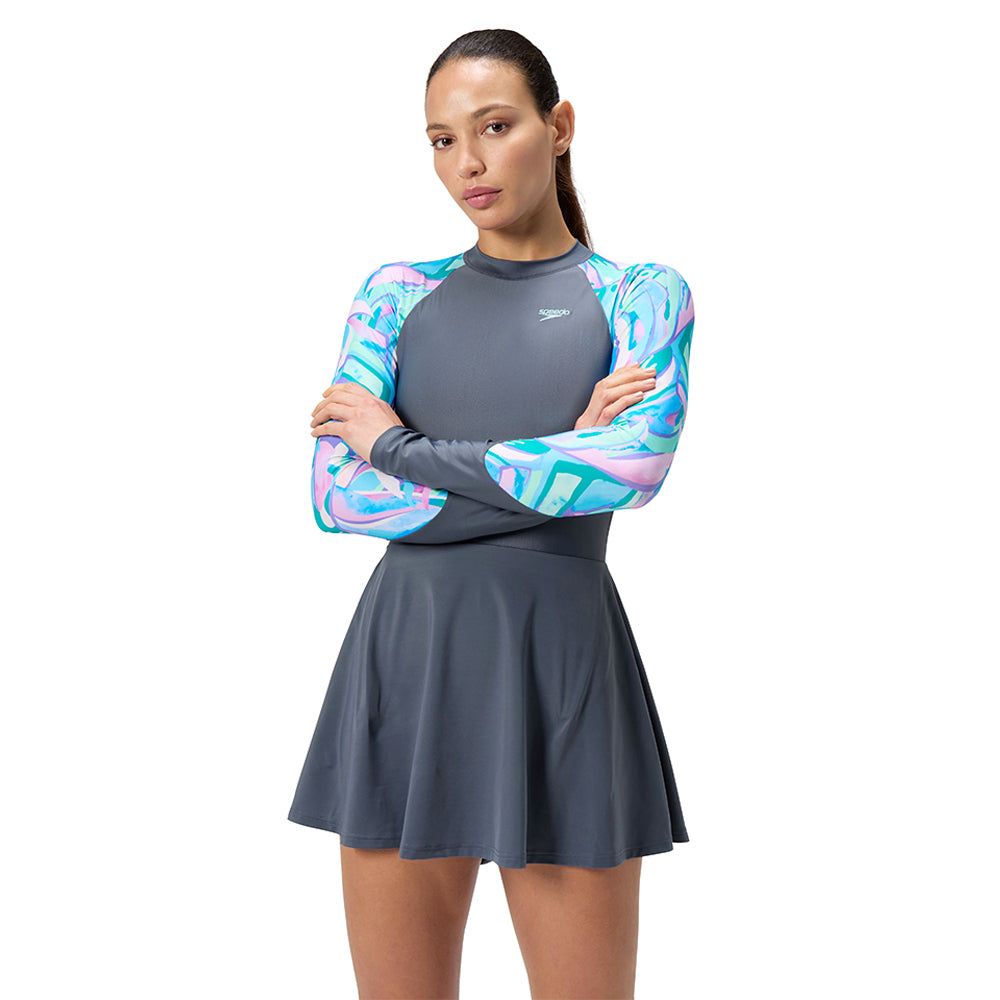 SPEEDO Printed Long Sleeve Dress женский купальник-платье